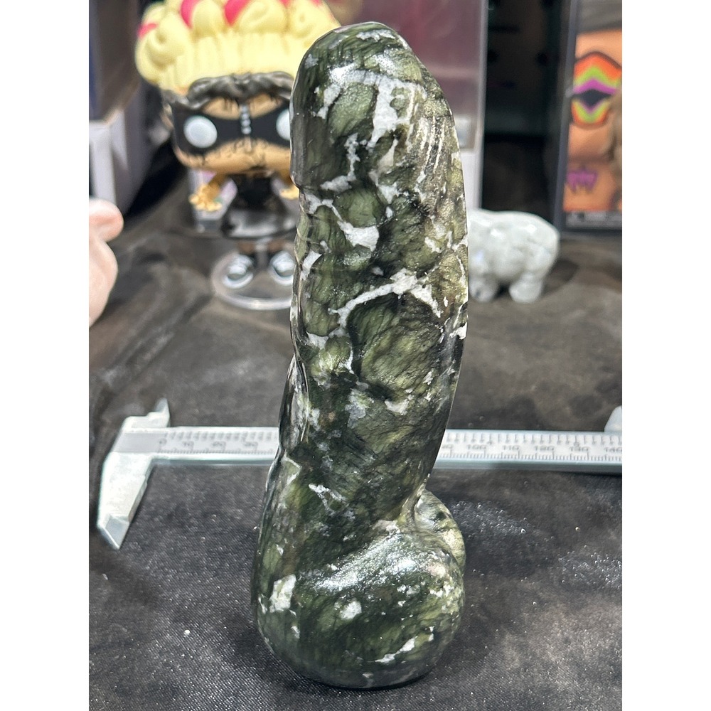 Green Serpentine Phallus Carving 5.9" Polished Stone Sculpture